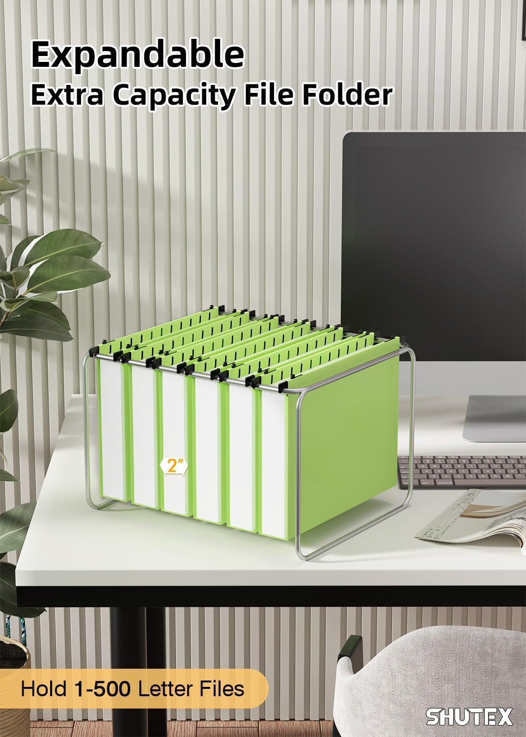 Hanging File Folders Letter Size, Hanging Folders 2 Inch Expandable 12 Pack Extra Capacity File Folders Hanging with Tabs, Plastic Hanging Files Folder for School Office Supplies, Mustard Green