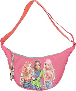 Depesche 12916 TOPModel Joy - Bolso bandolera pequeño en forma de media luna en rosa y naranja, con motivo de modelo y detalles de colores, bolso con asa de hombro ajustable