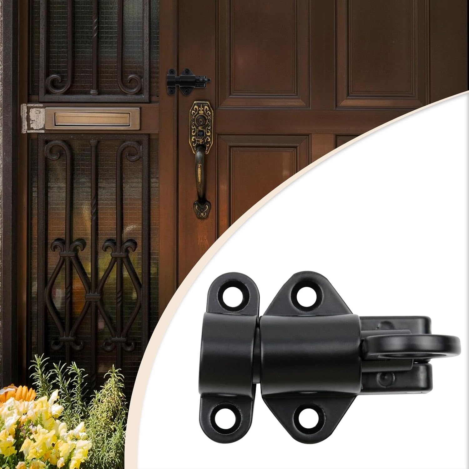 Antrader 2Pcs Black Aluminum Alloy Window Gate Cabinet Pull Ring Spring Load Security Automatic Door Bolt Latches Lock with Screws