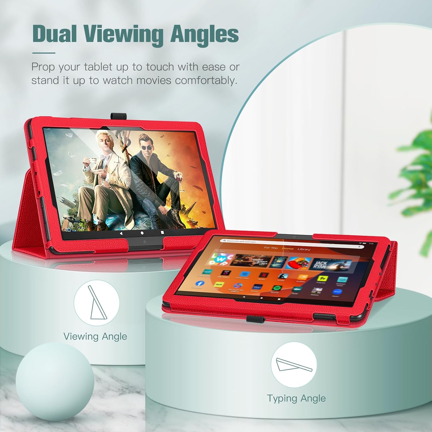 Fintie Folio Case for All-New Amazon Fire HD 10 and 10 Plus Tablet (13th/11th Generation, 2023/2021 Release) - Slim Fit Standing Cover with Auto Sleep/Wake, Red