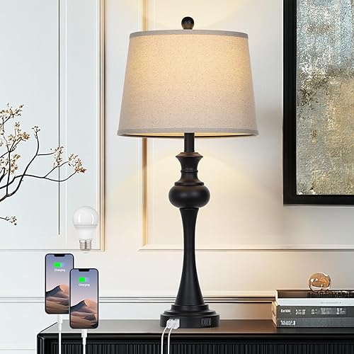 Miniatura 2 de Lámparas de mesa modernas de metal negro de 28.75 pulgadas, lámpara de sala de estar para mesita de noche, lámpara de mesita de noche, lámpara