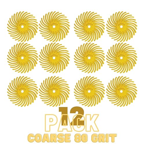 Miniatura 90 de Dedeco Sunburst - Discos de cerdas radiales (12 unidades, 7/8 pulgadas, curvados, grano 1400 durazno (extrafinos, 6 micrones), óxido de aluminio