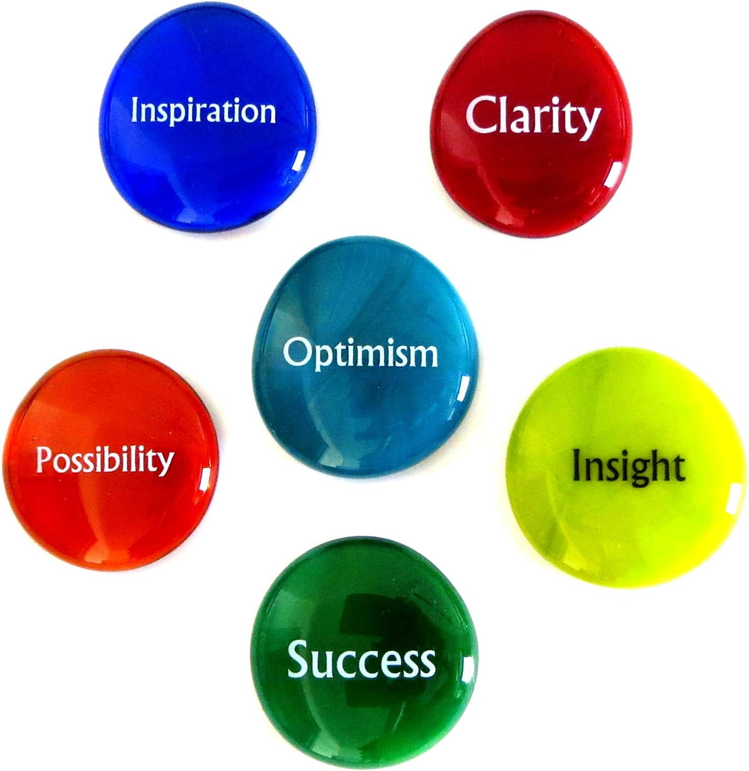 Lifeforce GlassFocus Stones, 6 Inspiring, Encouraging and Motivating Single Words Imprinted on Glass Stones, Inc. Set V.