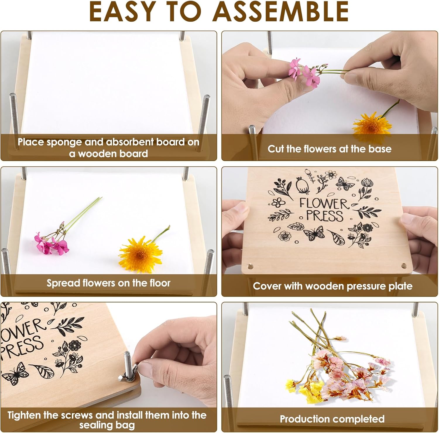 QENWKXZ 2PCS Flower Press Kit, 7.09" x 7.09" Wooden Flowers Pressing Kit, DIY Pressed Plant Preservation Kits, Flowers Drying Art Kits, Flower Preservation Craft, Ideal Gift for Plant Lovers