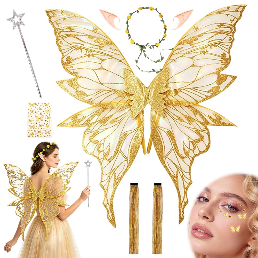Mineup Fairy Wings, Butterfly Wings for Adults Women, Sparkling Sheer Wings