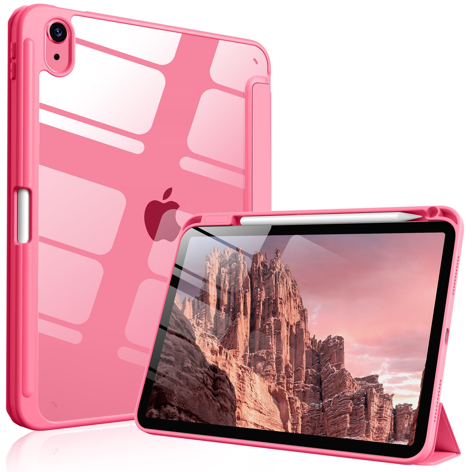 IAMKHO Hülle für iPad (A16) 11 Generation 11 Zoll 2025, iPad 10 Generation 10.9 Zoll 2022 mit Stifthalter, Stoßfeste Case mit transparenter Rückseite Schutzhülle, Auto Schlafen/Wachen (Watermelon red)