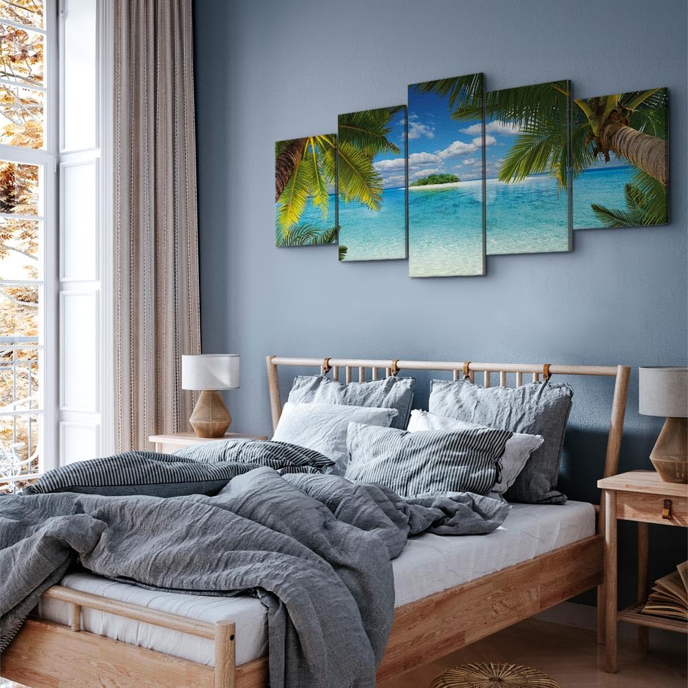 Cuadros B&D XXL - Cuadro en Lienzo Playa Mar 150x75 cm 5 piezas - Impresión en material tejido no tejido cuadros decoracion salon modernos lienzos - Paisaje Naturaleza c-A-0034-b-m