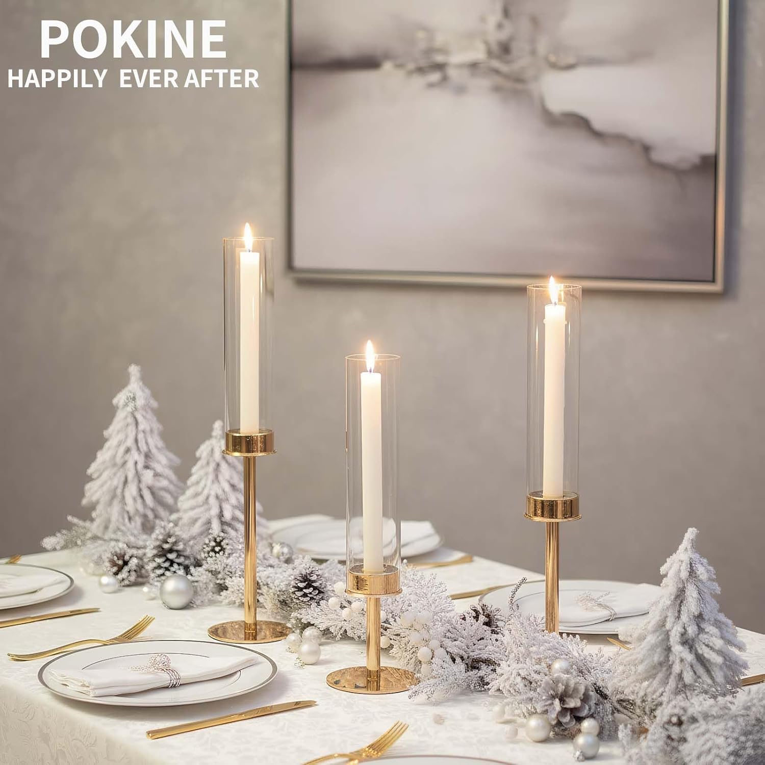 Gold Candle Holders Set of 6 for Glass Taper Candle Holders,Hurricane Candlestick Holder for Home Decor, Wedding, Dinning, Party Decorative, Anniversary (6,Gold)