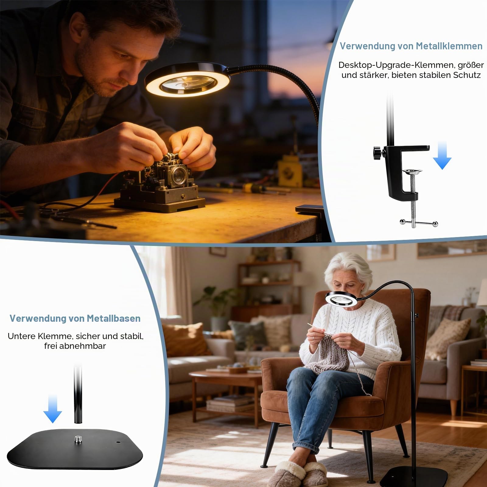 Lupe mit licht und ständer, 10x Standlupe mit Beleuchtung und Stativ, 3-in-1-Standlupe, 3 Farben Modi, geeignet zum Lesen und Zeichnen