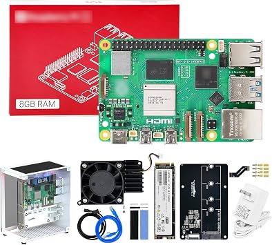 Raspberry Pi 5 8GB RAM Developer Kit Certified with PD Power Adapter, Case, Heatsink, PCIE to M.2 Expansion Board for AI Programming Python Ubuntu Pi 5 8GB, CUBE Pi Case Kit Upgraded OpenClaw