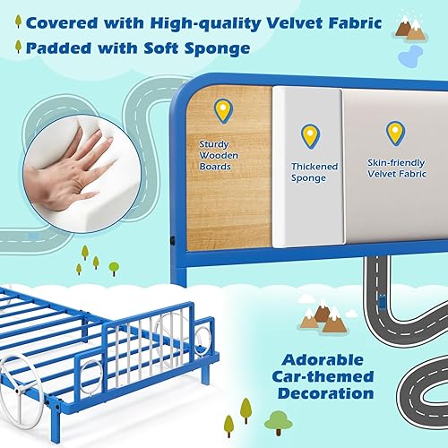 Miniatura 51 de HONEY JOY Marco de cama individual para niños, plataforma de cama individual de madera con cabecera y base de listones, no necesita somier, muebles