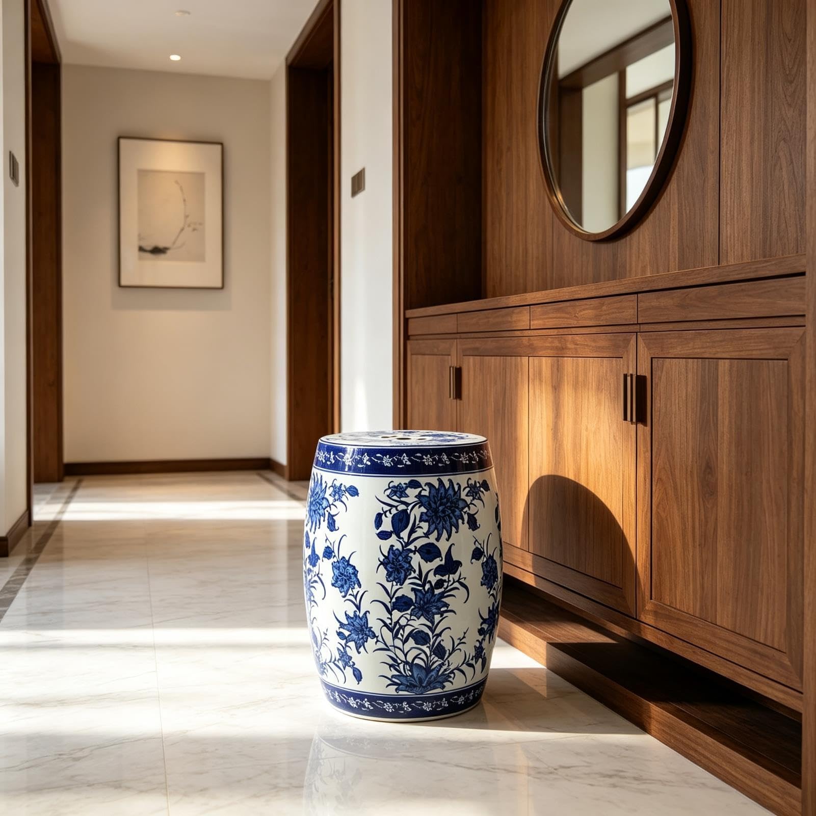 Dekoracyjny Ceramiczny Stołek Ogrodowy - Kwiatowy Chinoiserie Ceramiczny Stołek Do Bębna - Przeszklony Stołek Przewijania Ogrodu Na Zewnątrz, Salonu, Tarasu