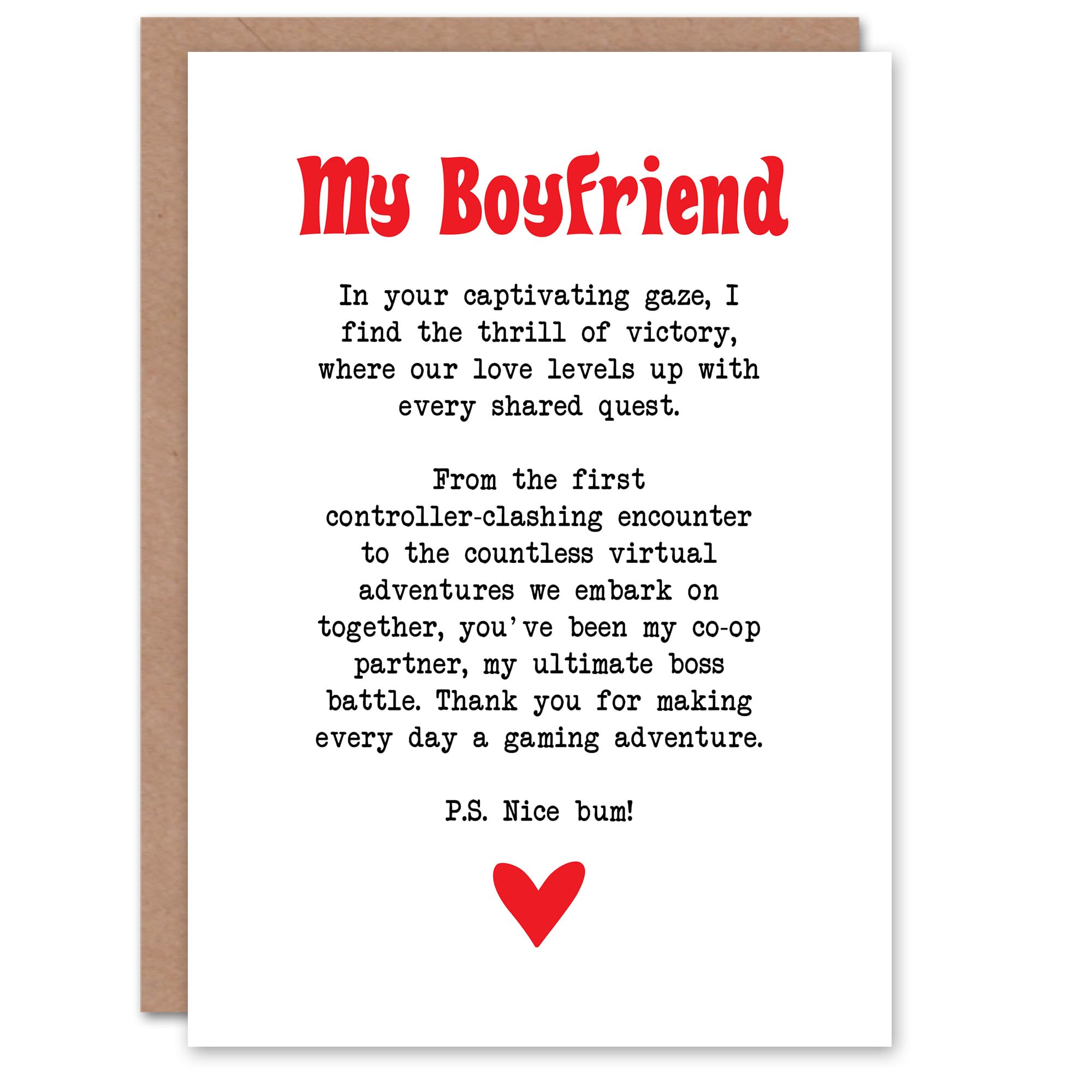 Artery8 Greeting Card Love Poem Gamer Nerd Boyfriend Romantic Poetry For Him Man Valentine's Day Card