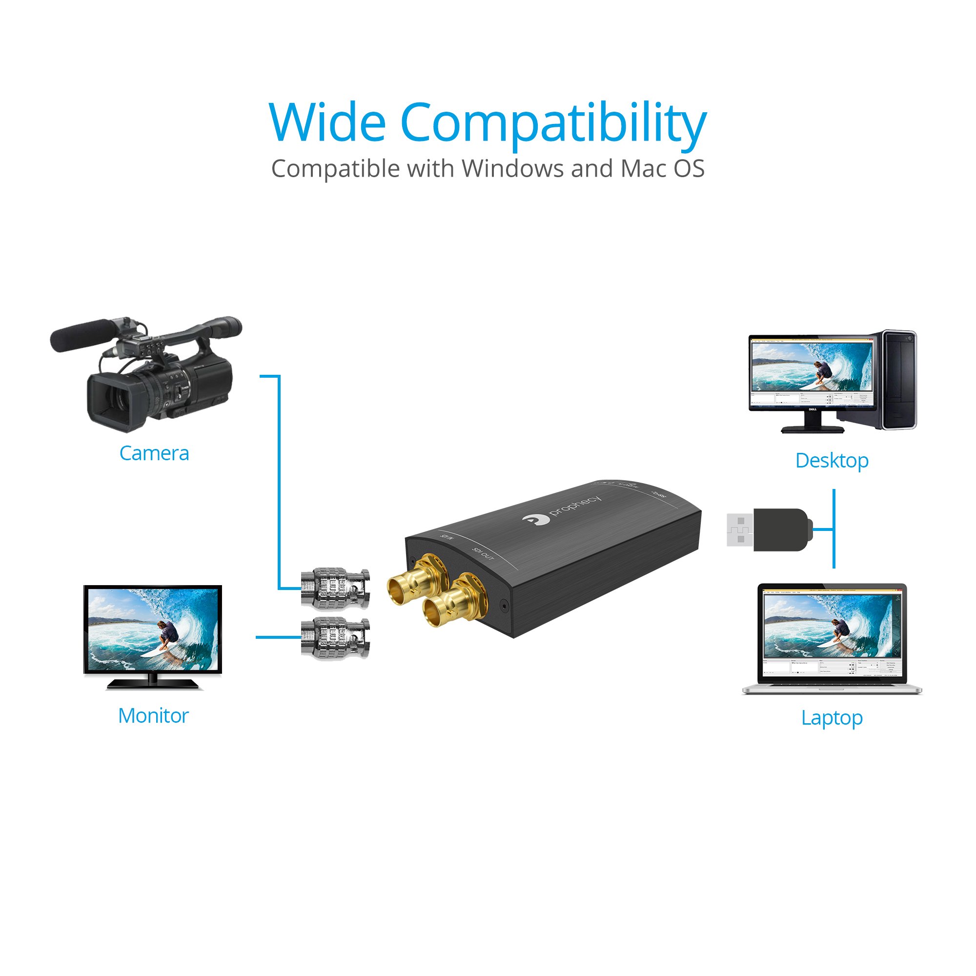 gofanco Dispositivo per Scheda di acquisizione Video SDI Prophecy su USB 3.0 – Segnali 3G/HD/SD-SDI, acquisizione e Streaming a 1080p a 60 Hz con loopout SDI, Nero