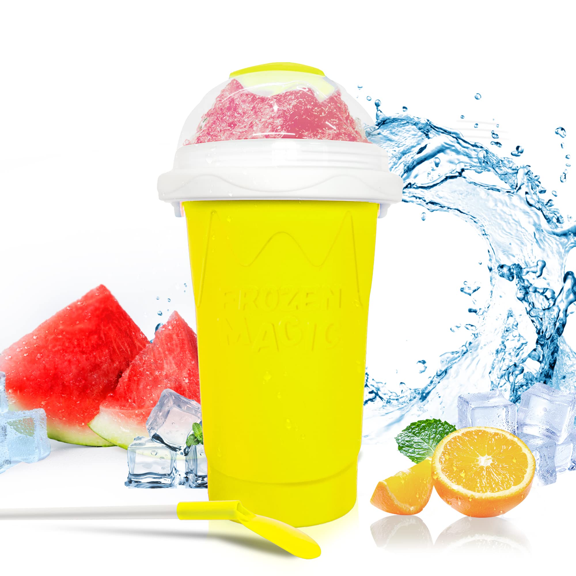 ASNUG Slushy Maker Cup, DIY Quick Frozen Magic Cup,Double Layer Slush Cup Squeeze,Fasting Cooling Slushy Maker Cup,Suitable For Famliy Homemade Summer DIY Milk Shake Ice Cream Maker - Yellow