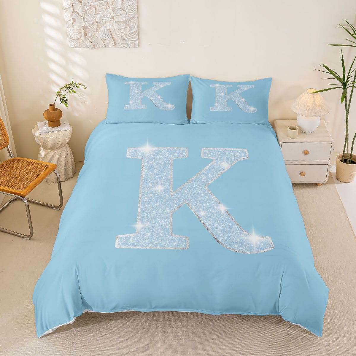Homewish Funda de edredón tamaño Super King con el alfabeto azul