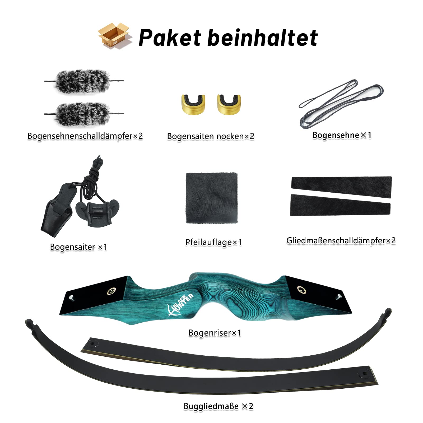 60" 20-60 Lbs Black Hunter Takedown Recurvebogen Rechte Hand