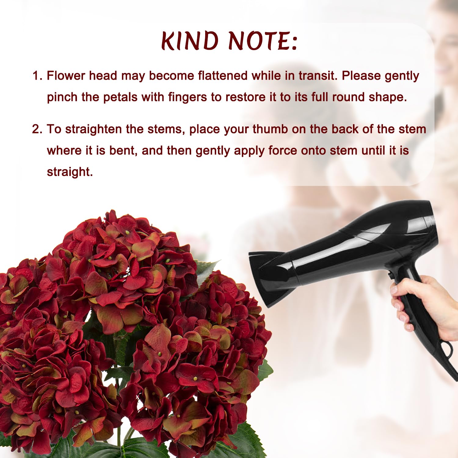 Hollyone Dark Red Hydrangeas Bunch Artificial Flowers, Large Fake Hydrangeas Bouquet Faux Silk Flowers for Home Decor, Flower Arrangement, Wedding, Flower Bouquets, Living Room Decorations - Image 3