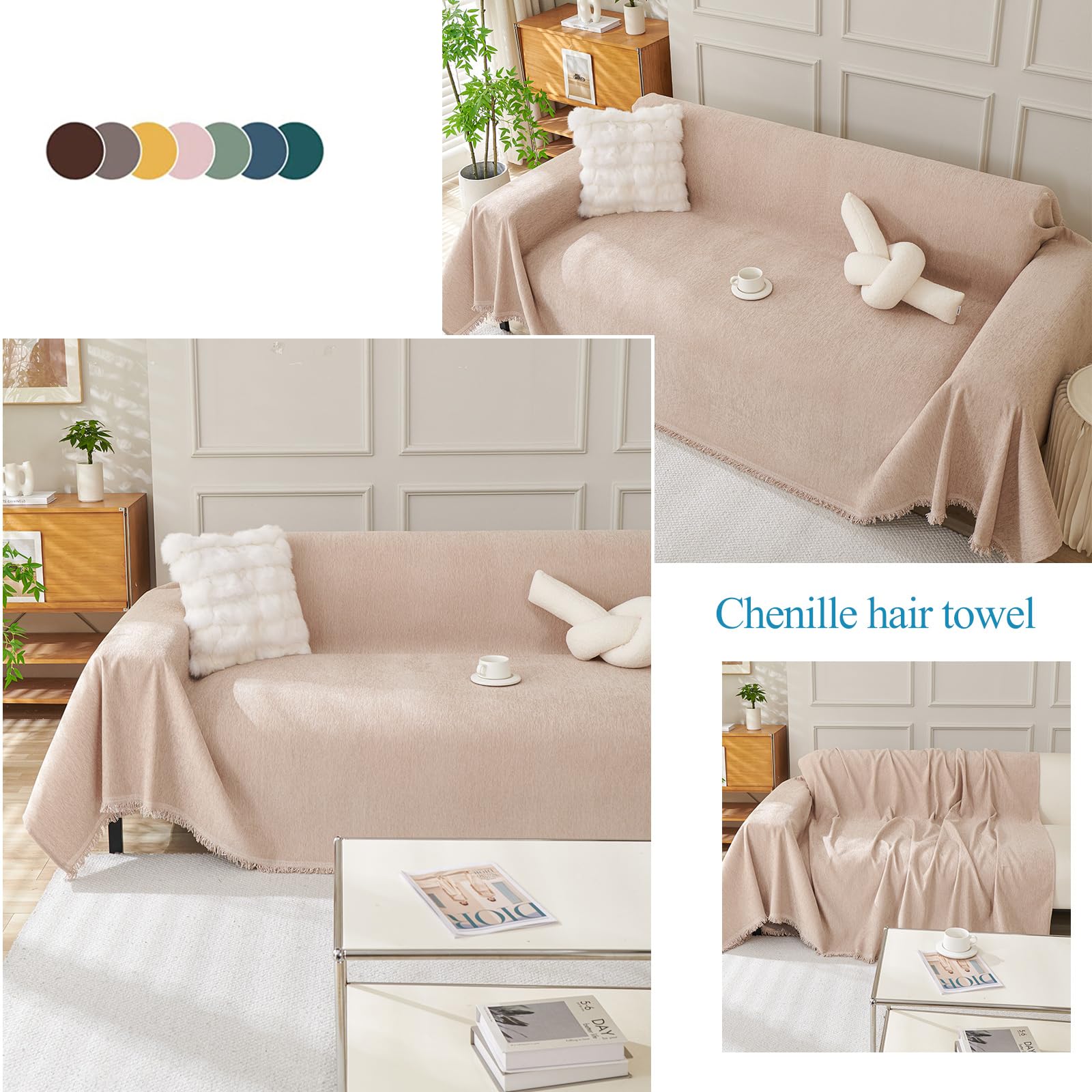 VanderHOME Housse de Canapé Premium avec Glands,Respirante, Décoratifs Jeté de lit ou Jeté de canapé Doux et Confortable Couvre Canapé de canapé Chambre Salon 180 * 200cm Arc en ciel