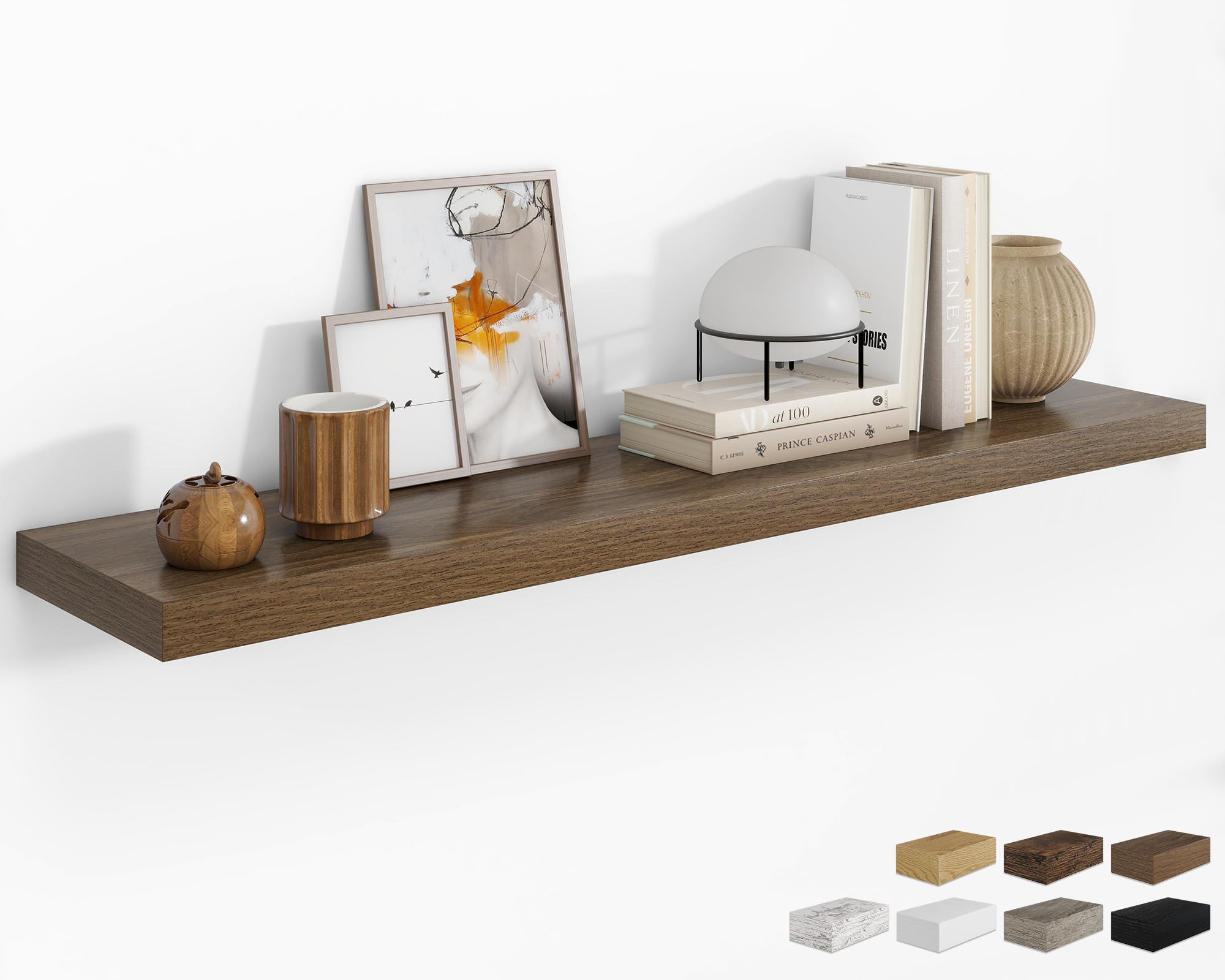 RICHFOCUS Long Floating Shelves for Wall 1Pack, Walnut, 55" Lx8 D