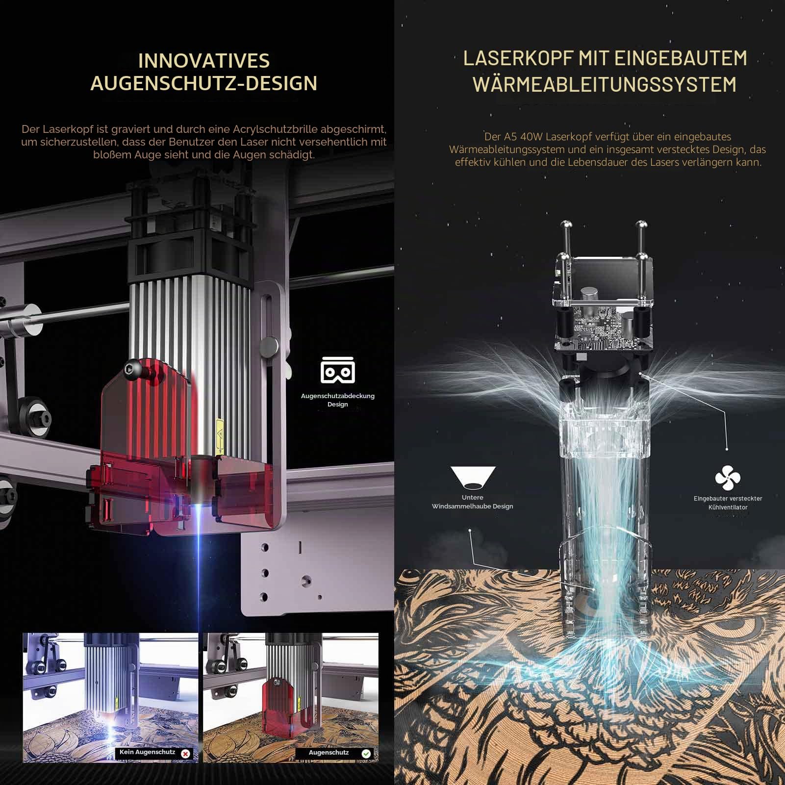ATOMSTACK A5 PRO Laser Graviermaschine 40W, Komprimierter Punkt, schnelle und genaue CNC Carving DIY Laserschneider Gravurmaschine für Holz, Augenschutz mit festem Fokus, 410 x 400 mm