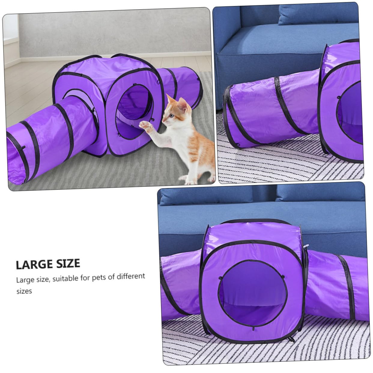 3 Stück Katzentunnel Spielset aus Reißfestem Polyester Interaktives Katzenspielzeug mit Doppelkanal für Kätzchen und Katzen zur Beschäftigung und Bewegung Drinnen und Unterwegs