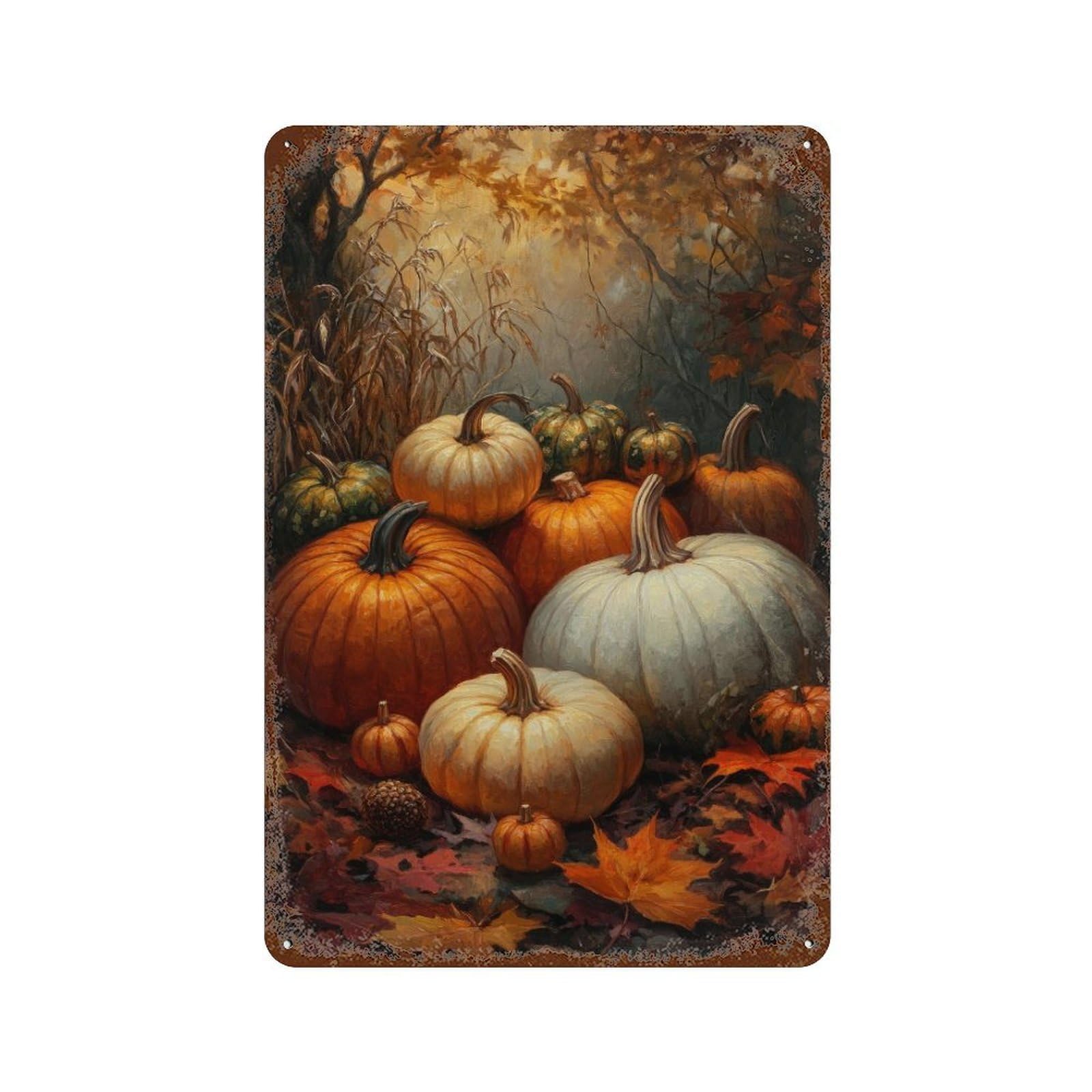 Autumn Pumpkins Cottagecore Decor Dark Academia Antique Botanical Illustration Rustic Fall Vintage Harvest Wall Decor Art Metal Tin Poster Modern Home Decor Art Home Bar Shop Decorations Vintage Sign