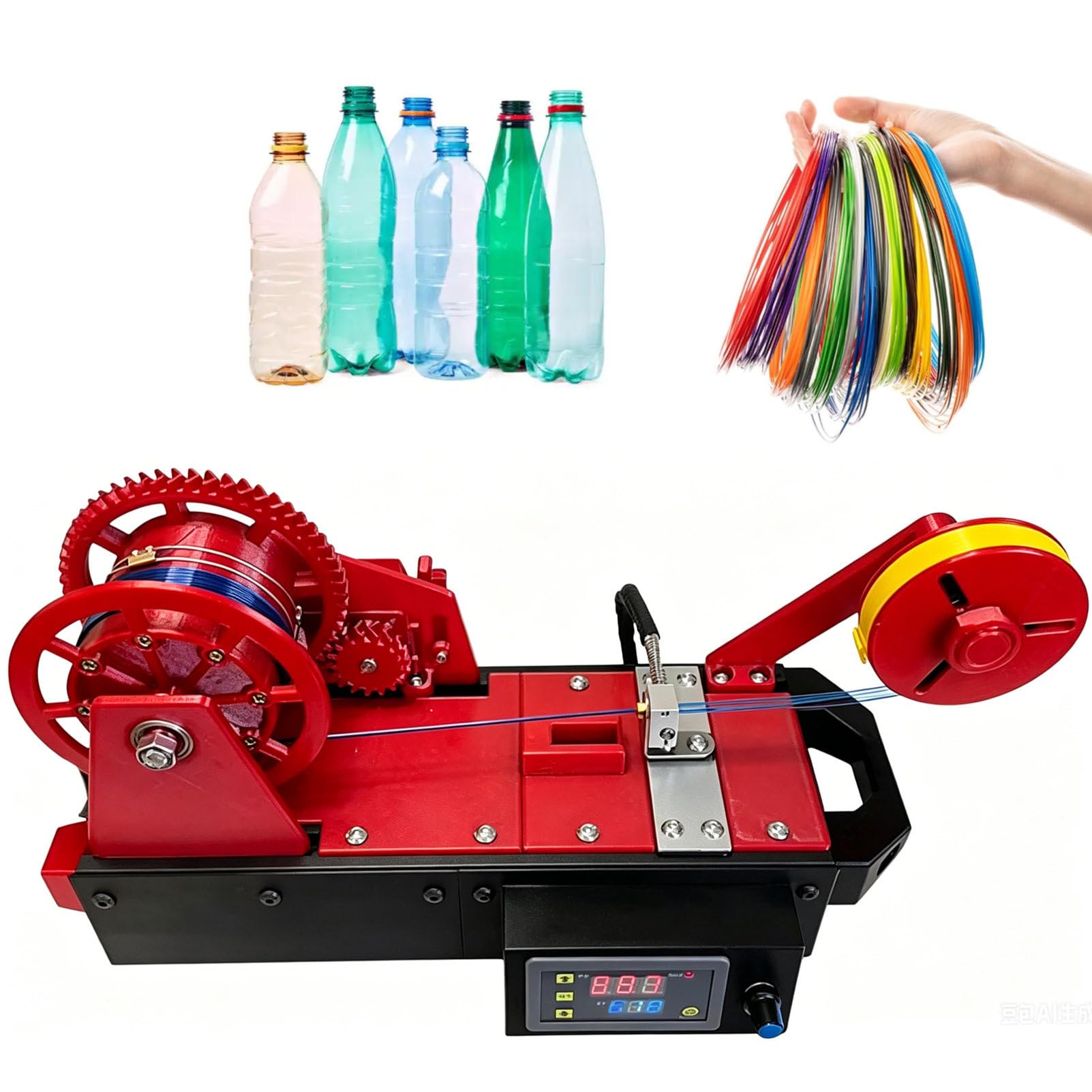 Pvxa Pultruded Plastic Bottle Filament, 3D Printer Extruder Filament Maker Machine, with Digital Temperature Control, for Families, Small Studios, DIY Makers Red