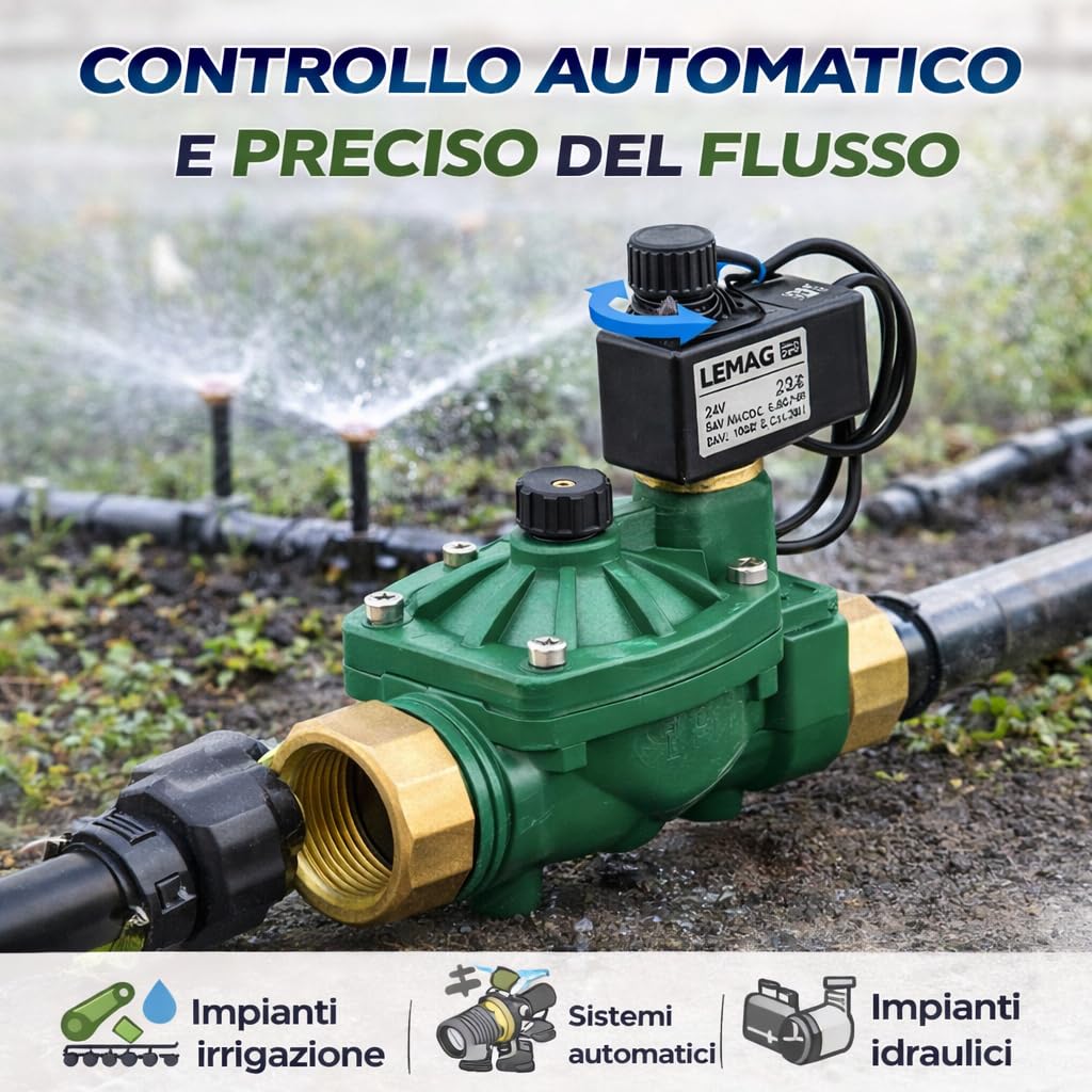 Elettrovalvola 24V con Regolatore di Flusso Controllo Acqua e Fluidi Automazione Impianti Irrigazione e Industriale