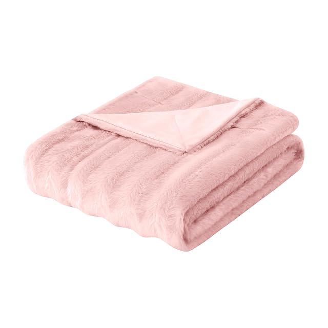 Madison Park Madison Park Duke Faux Fur Throw Blanket for Sofa, 50 x 60, Blush | Ultra Luxury Soft, Lightweight, Plush, OEKO-TEX Certified, Brushed Long Faux Fur For Bed, Coach or Sofa, 50"W x 60"L, Blush