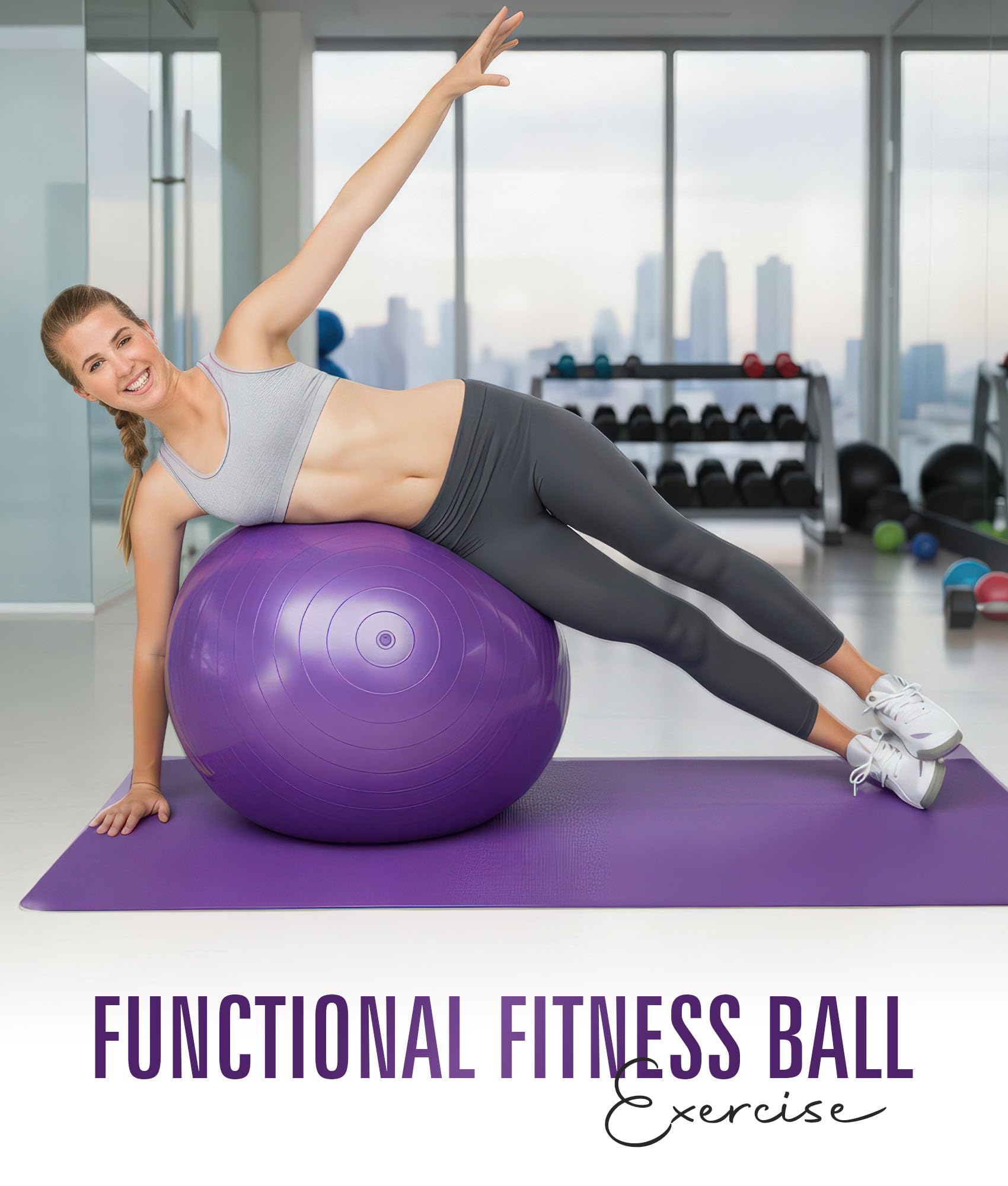 ROMIX Ballon Fitness, 65cm Grande Anti Éclatement Balle Gymnastique avec Pompe Rapide, Anti Dérapant Epais Ball d’Exercices pour Grossesse Yoga Pilates Équilibre Stabilité Gym Bureau Sport