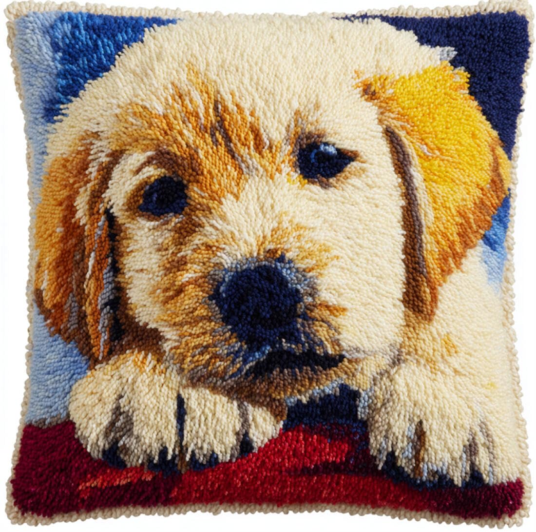 Kitquiver I Animal Diy Craft Latch Hook Rug Kits Labrador Retriever Portrait Diy Latch Hook Kits Pillowcase Embroidery,Knitting,Gift For Adults/Beginners 17X17in
