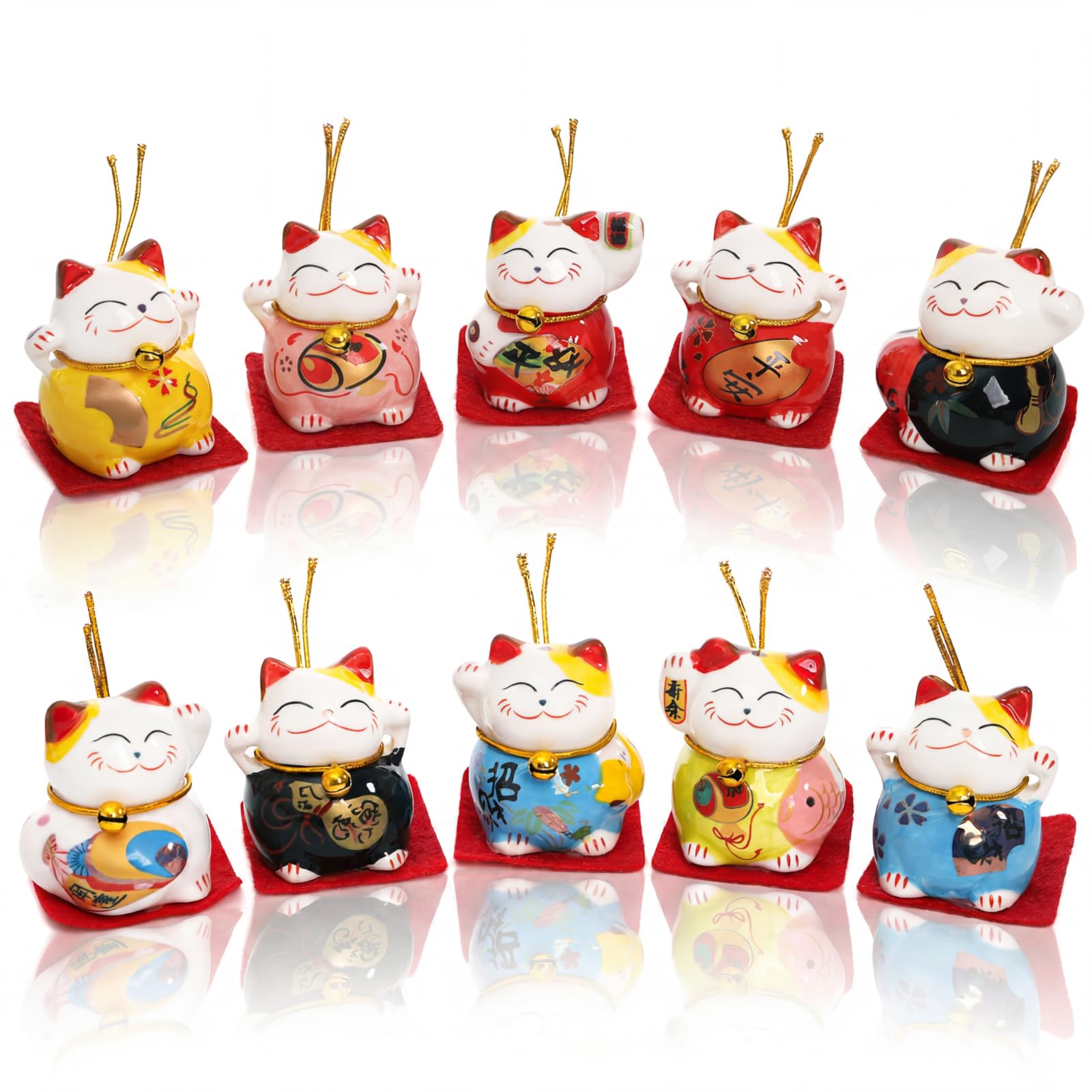 Amazon.com: Elsjoy Set of 10 Mini Maneki Neko Lucky Cat, 2 Inch