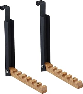 Relaxdays Türgarderobe klappbar 2x, zum Einhängen, Türhaken 6 Kleiderbügel, Metall & Holz, für 2 cm Türfalz, schwarz