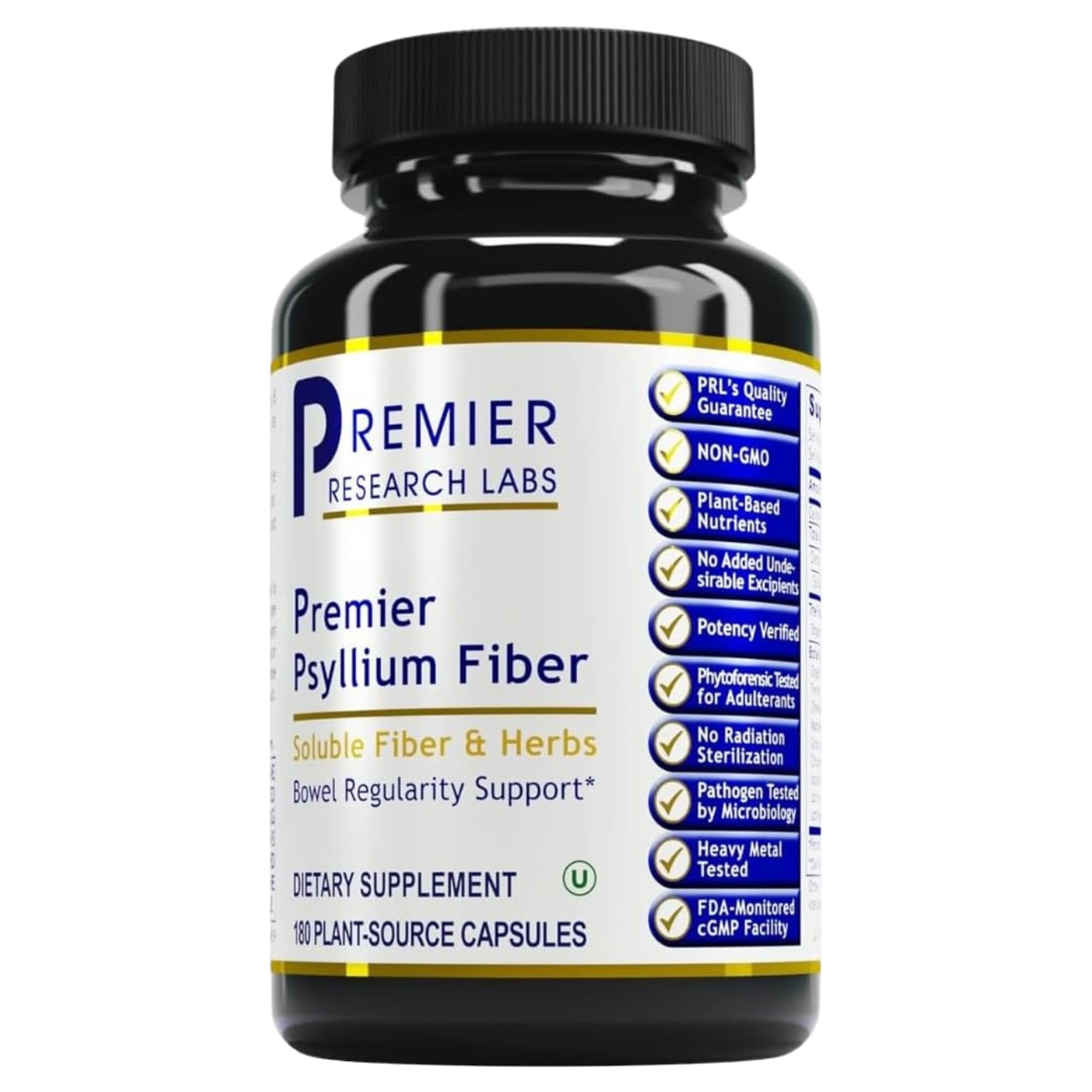 Premier Research Labs Psyllium Fiber, Promotes Bowel Regularity and Intestinal Health, 180 Plant-Source Capsules