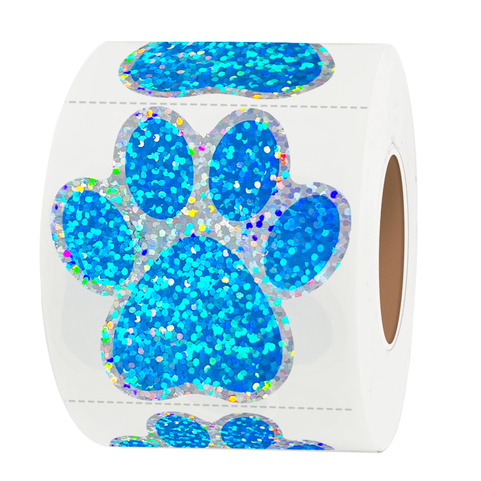 Yeachlaing 2 Inch Sparkle Blue Paw Stickers - 300Pcs Self-Adhesive Holographic Shiny Bear Stickers Roll for Kids Birthday Decor, Envelopes, Seals,