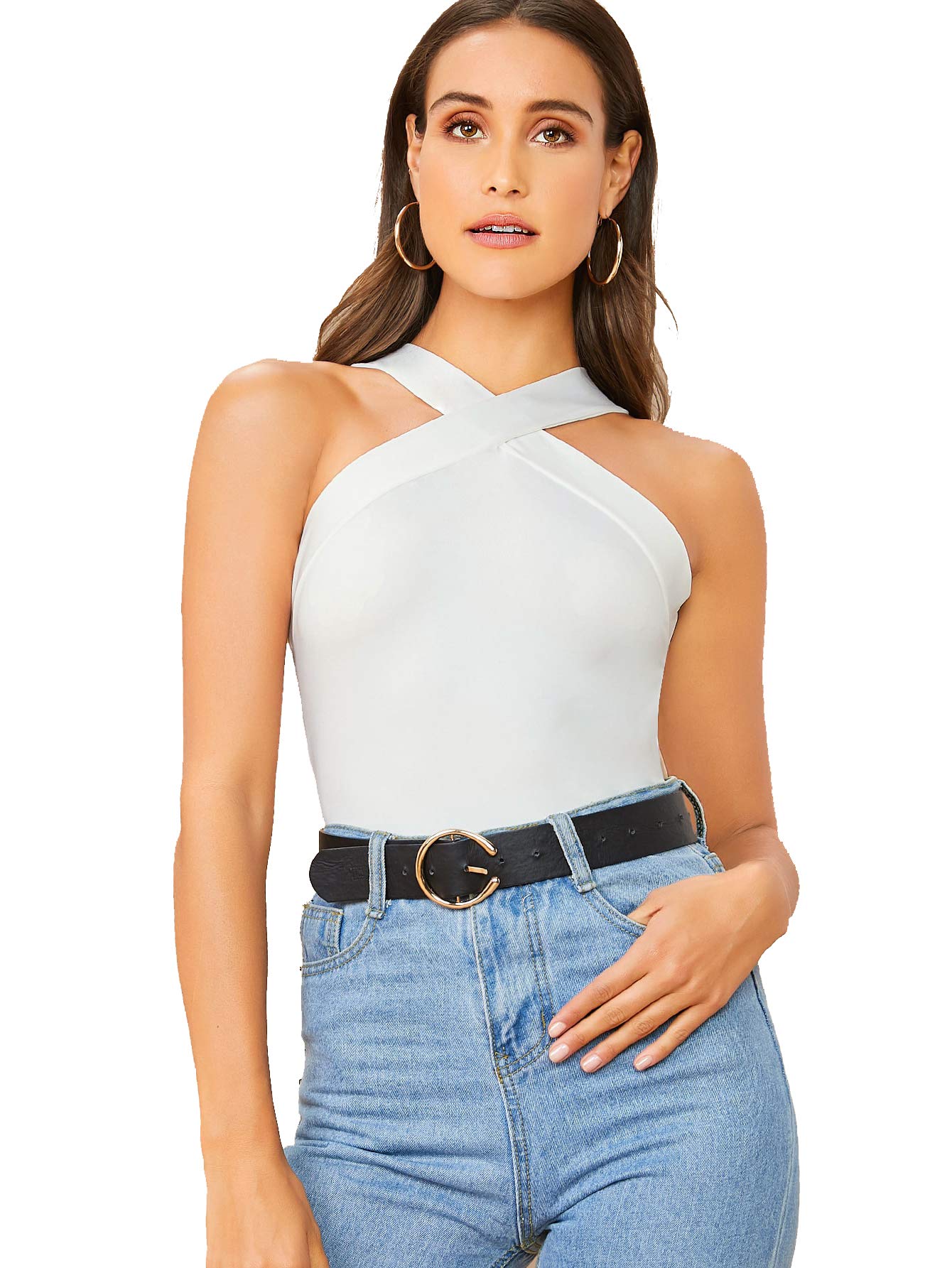 Women's Casual Crisscross Sleeveless Form Fitting Tank Halter Top