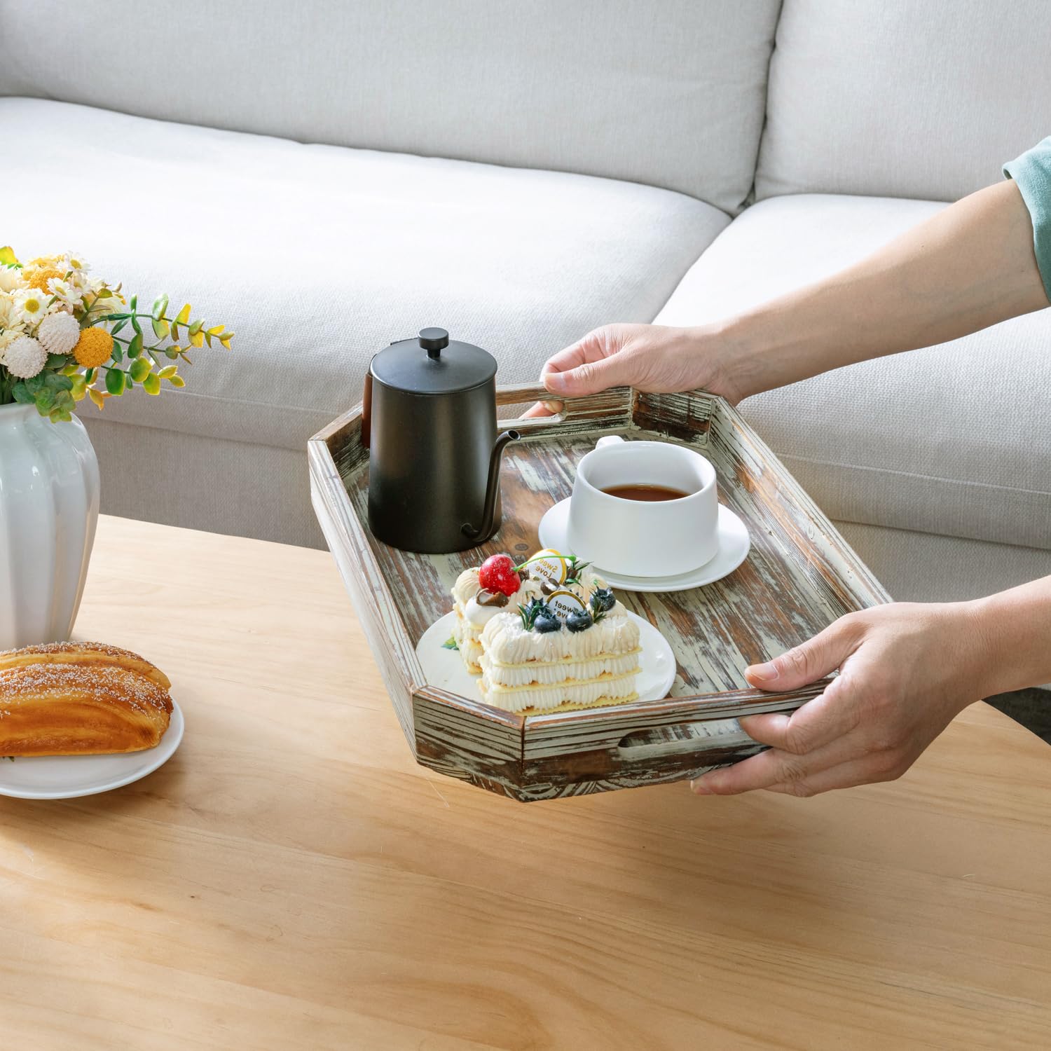 Amazon.com | MyGift 16.5 Inch Torched Wood Decorative Tray