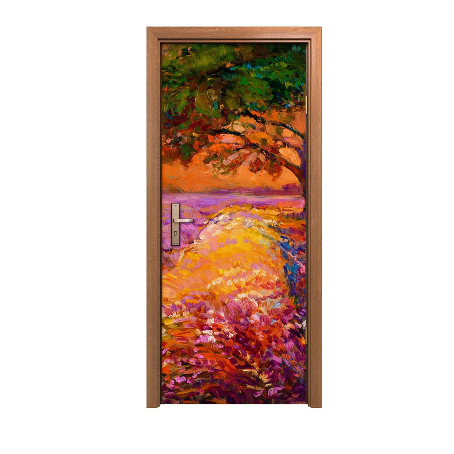 Autocollant de porte ciel d'arbre de fleurs adhésif mural lavable 80x200