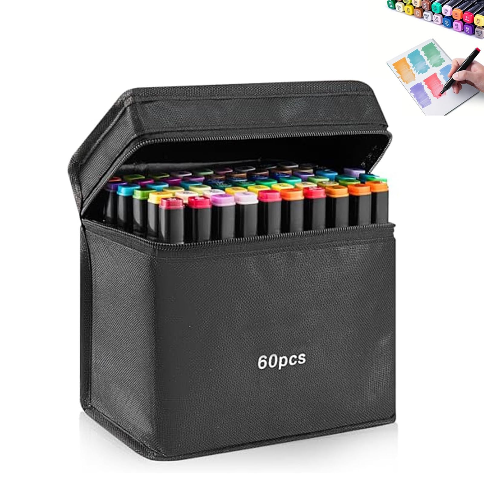 60PCS Painting and Colouring Set Art Supplies Set for Kids Adults Colouring Alcohol Markers Permanent Marker Pens, Dual Tip Artist Marker Set with Carrying Bag for Drawing Sketching Illustration