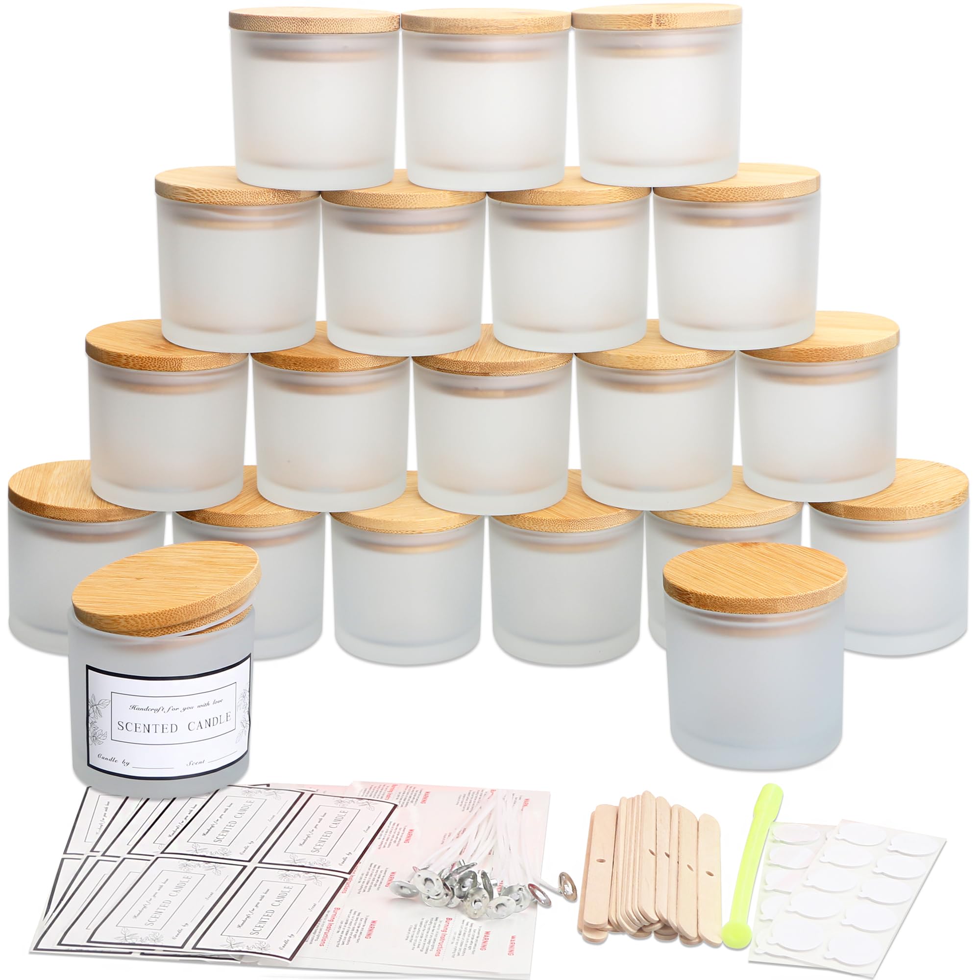 MILIVIXAY 20 Pack 4 OZ Frosted White Glass Candle Jars with Lids and Candle Making Kits - Bulk Small Empty Candle Jars for Making Candles - Spice, Powder Containers.
