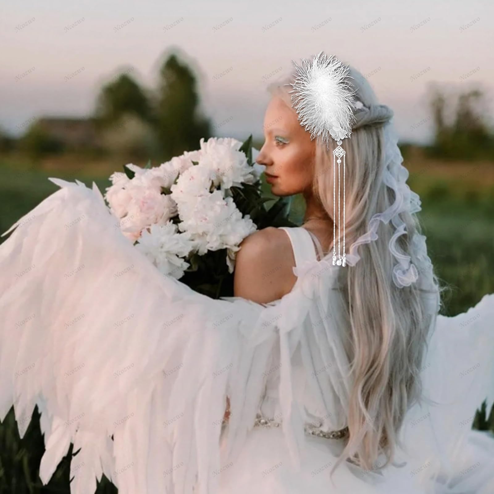 Amazon.com : Ncozwo Angel Wings Feather Peal Tassel Headband  display picture 2