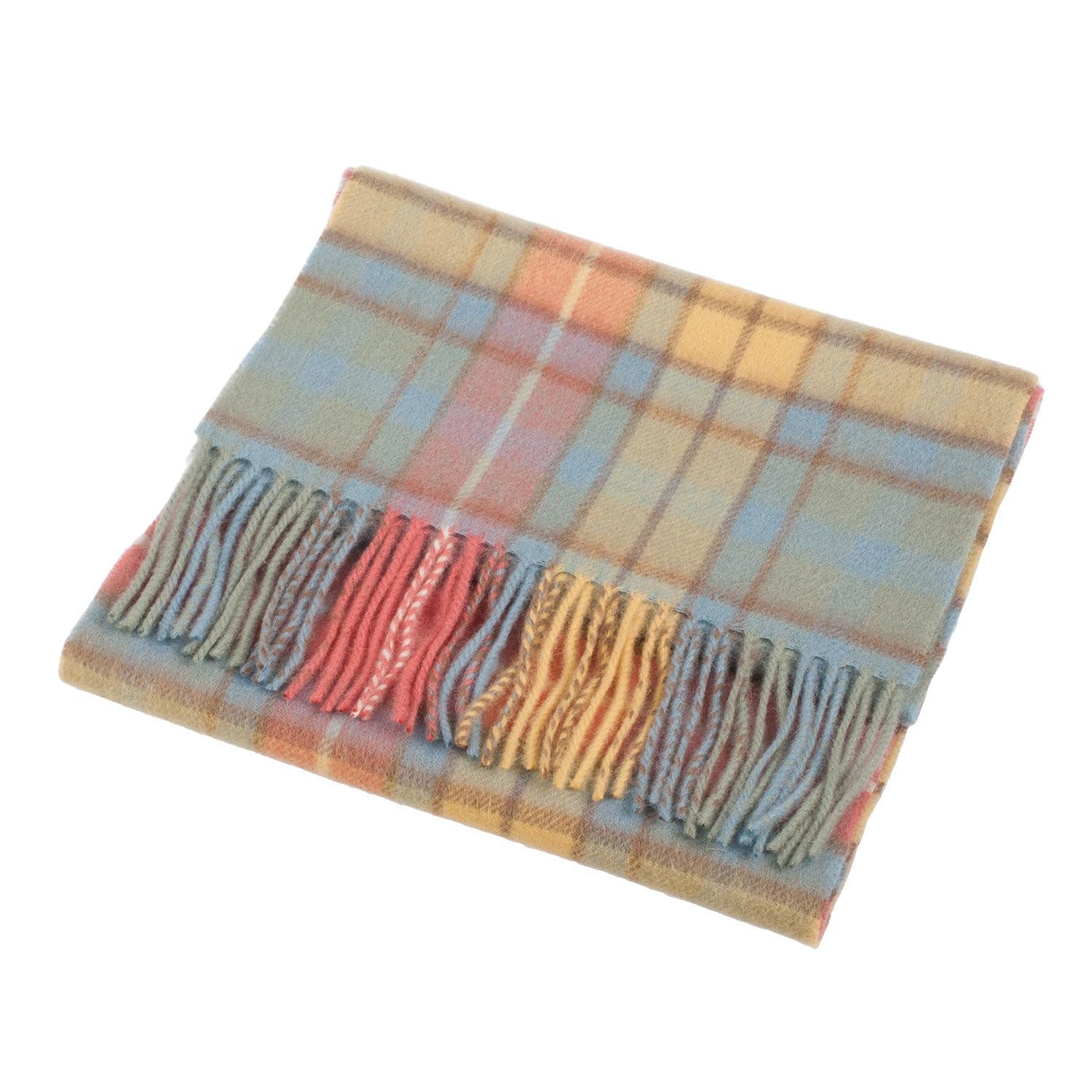 Clanwool Men's Buchanan Antique 100% Lambswool Tartan Scarf Classic Edinburgh Style Wool Scarf With Fringes – Essential Accessory