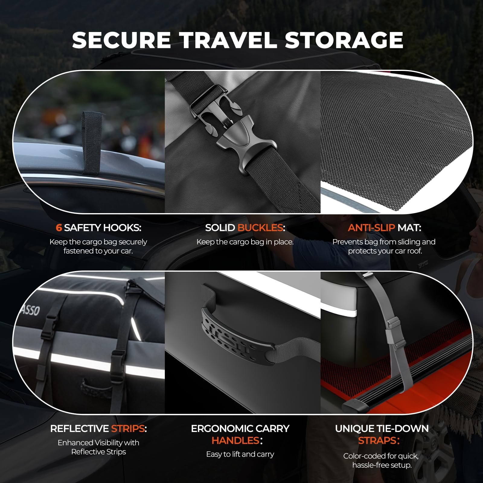 Sac de toit de voiture de 0,3 m³, sac de chargement imperméable pour voitures, VUS et camionnettes, PVC robuste 840D, ajustement universel avec ou sans porte-bagages de toit, tapis antidérapant