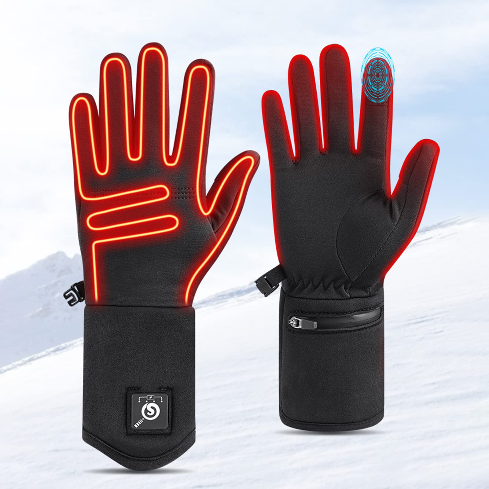 Gants Chauffants Chauds d'hiver Sports de Plein Air Chauffage Électrique Cyclisme Ski Alpinisme Gants à Écran Tactile Contrôle Intelligent de la Température,Red,S(16CM)