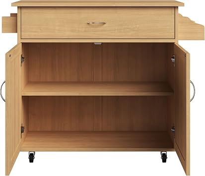 Lavish Home Kitchen Island with Spice Rack and Storage Cabinet - Rolling Cart with Drawers for Coffee Bar, Additional Counter Space, or Storage (Oak)