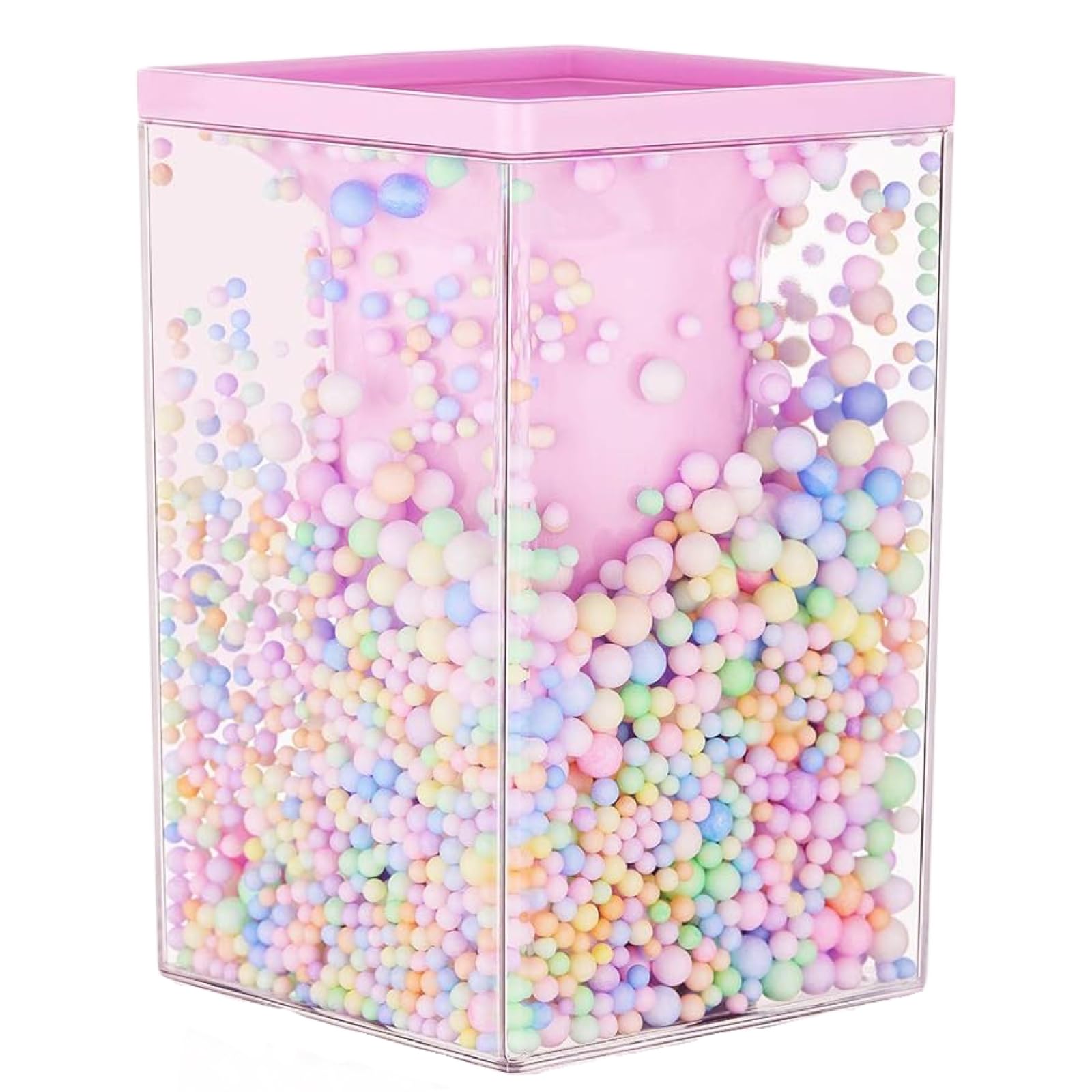 Uoocg Portalápices cuadrado para niños, transparente, acrílico, portalápices, escritorio, organizador para niñas, niños, para oficina, escuela, hogar (rosa)