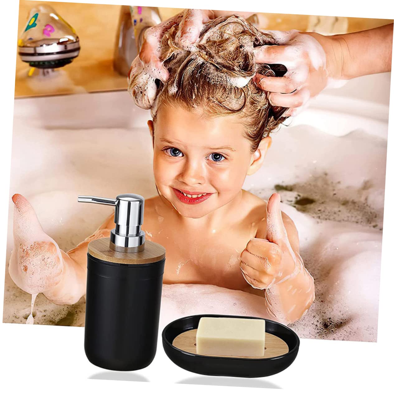 Cabilock Baño Completo Soporte Cepillo Dientes Vaso Enjuague Bucal Loción Jabonera Recipiente Basura Compacto y Útil