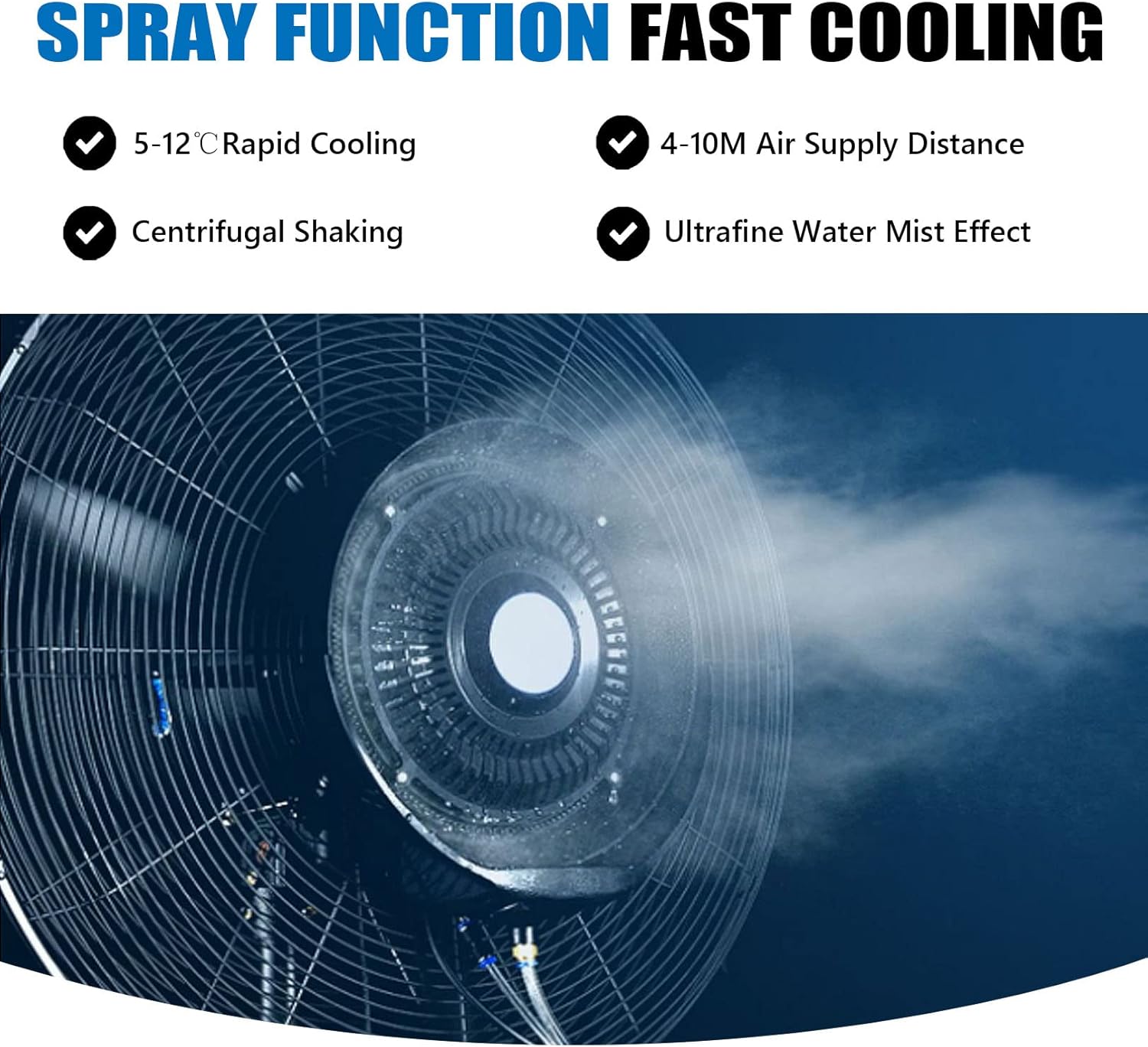 Outdoor Misting Pedestal Fan with 45L Large Capacity Tank, Mist Spray Kit, Oscillation Feature, Hight Adjustable Cooling Fan for Outside Patio