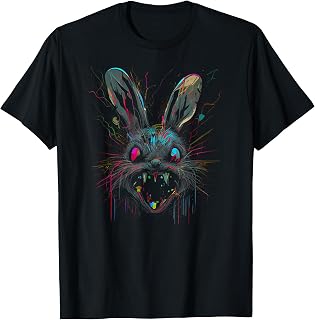 Unknown Designer Psycho Crazy Paint Bunny Horror Easter and Halloween T-Shirt